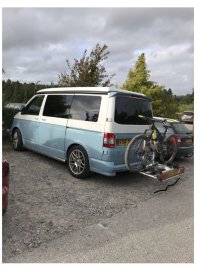 T6 Barn Door bike rack options 3 bikes with spoiler VW T6