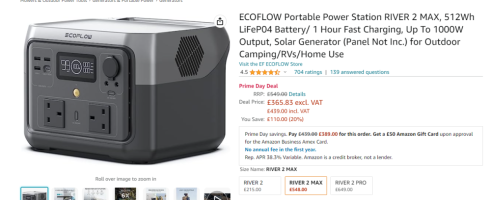  EF ECOFLOW Portable Power Station RIVER 2 Max, 512Wh LiFePO4  Battery/ 1 Hour Fast Charging, Up To 1000W Output Solar Generator (Solar  Panel Optional) for Outdoor Camping/RVs/Home Use Black 